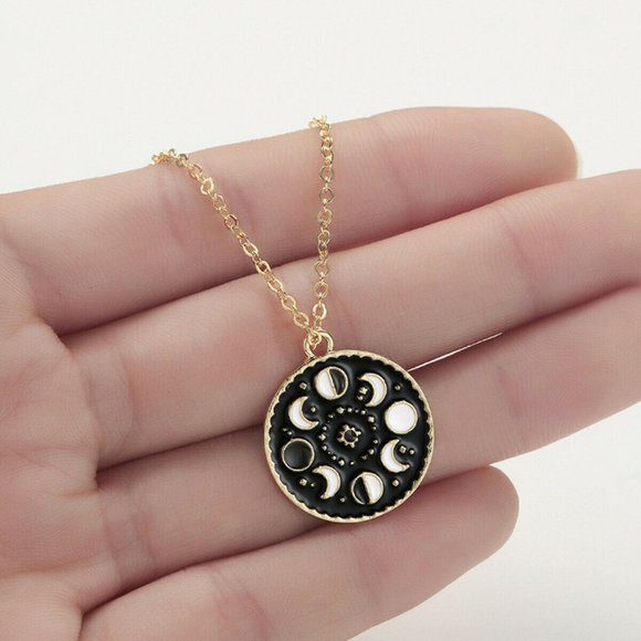 Moon Phases Glow-in-the-Dark Black Silver Necklace - Picture 3 of 3